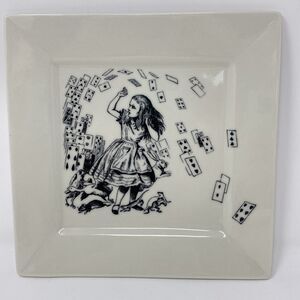 Fishs Eddy Alice in Wonderland Ceramic Dessert Plate Black White Illustration